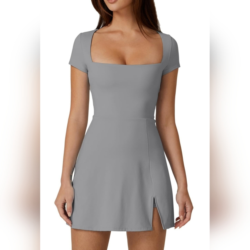 QINSEN Womens Square Neck Tennis Dress MEDIUM